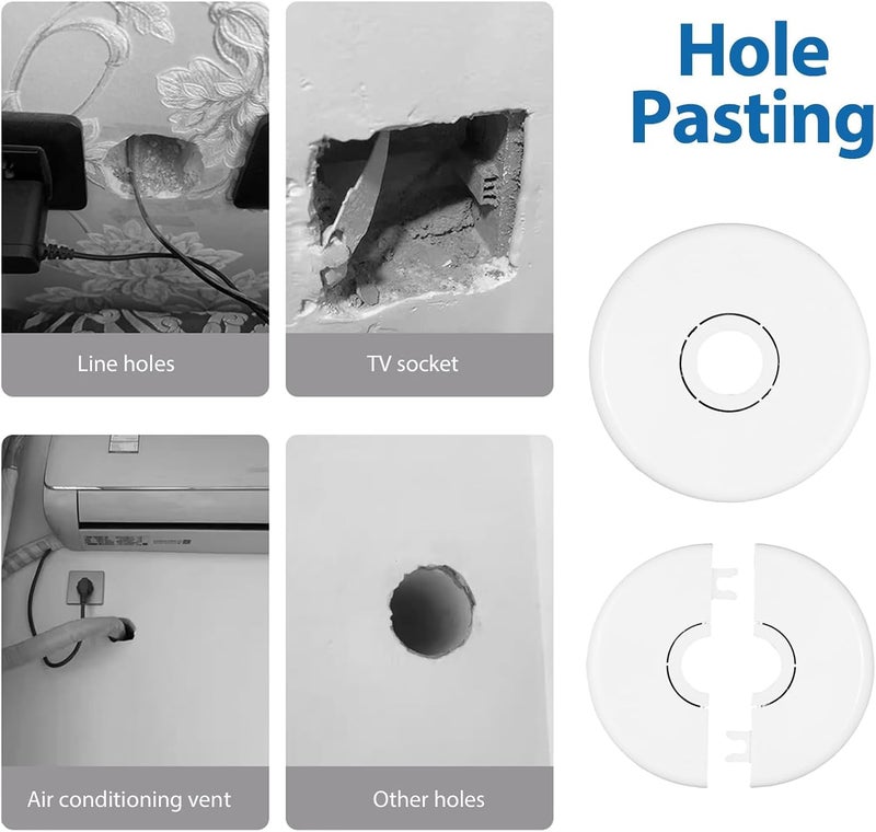 TNJPSEK 6 Pcs Wall Split Flange Round Escutcheon Plate Buckle, Plastic Plumbing Pipe Cover for Bathroom Sink Faucet Toilet Pipe, Escutcheon Plates for Ceiling Floor Kitchen Decor (2 Size) - Image 3